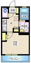 プルミエ間坂 2階1Kの間取り