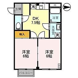 カーサケンポA 2DKの間取図画像