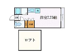 西武拝島線 小川駅 徒歩8分の賃貸アパート 2階ワンルームの間取り