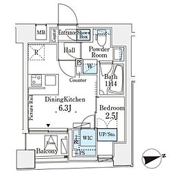 レジデンス文京春日 5階1DKの間取り