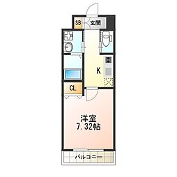 クローバーソレイユ南田辺 1Kの間取図画像