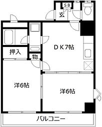 メゾンドールヨコヤマ 2DKの間取図画像