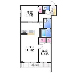 堺市東区丈六マンション 2LDKの間取図画像