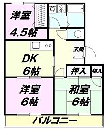 マンション霞野坂 3DKの間取図画像