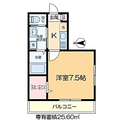 サンルーフ綾瀬 1Kの間取図画像