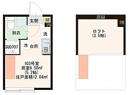 パストラルときわ台 1階ワンルームの間取り