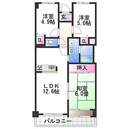 パレ・ロワイヤル吉田 3LDKの間取図画像
