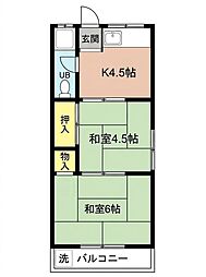 千代ケ丘ハイツC棟 2Kの間取図画像