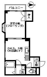 サンブルーム 1階1DKの間取り