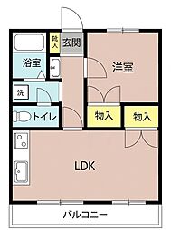 ウイングイーストD 2DKの間取図画像