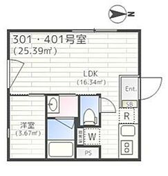 中野区中野3丁目マンション 1LDKの間取図画像