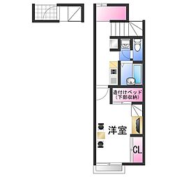 レオパレスNAKABUSA 2階1Kの間取り