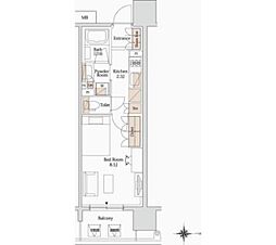 パークアクシス大阪新町 1Kの間取図画像
