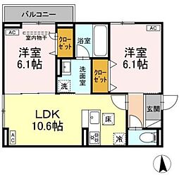 セレスティア鹿浜 2LDKの間取図画像