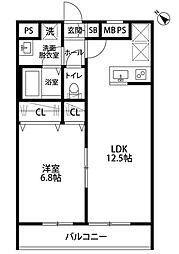 リーブルファイン鶴ヶ島 3階1LDKの間取り