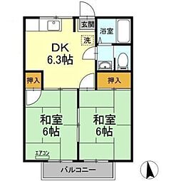 第2山治ハイツ 2DKの間取図画像