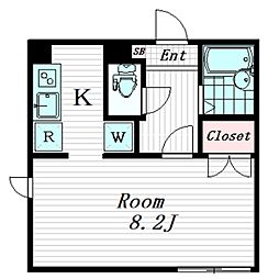 アーデン代々木上原 2階ワンルームの間取り