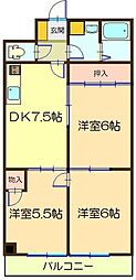 マンション平和 3DKの間取図画像