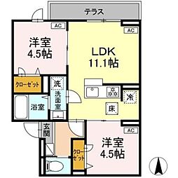 セレスティア栗原 1階2LDKの間取り