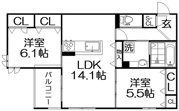 Arcobaleno（アルコバレーノ） ｜大阪府枚方市伊加賀西町(賃貸アパート2LDK・3階・63.09㎡)の写真 その2