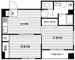 ブルースカイハイツ志村 2DKの間取図画像