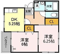 グリーンビレッジB 2DKの間取図画像
