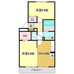 リビングタウン北川添A 2DKの間取図画像