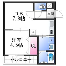フジパレス東岸和田 1DKの間取図画像