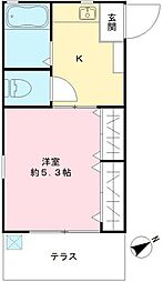 ライフ大勝2 1Kの間取図画像