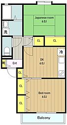 リビアン森野 2DKの間取図画像