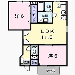 ベル・コーポ・デヌシB棟 2LDKの間取図画像
