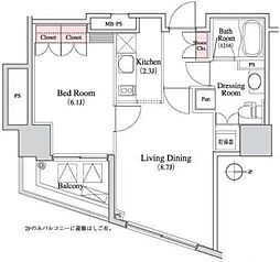 パークキューブ八丁堀 1LDKの間取図画像