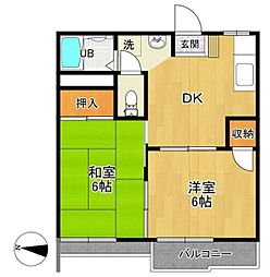 第5フラワーコーポ 2DKの間取図画像