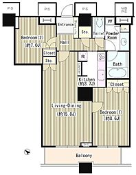 ＴＨＥ　ＴＯＫＹＯ　ＴＯＷＥＲＳ　シータワー 44階2LDKの間取り