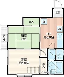 ローズガーデン 2DKの間取図画像