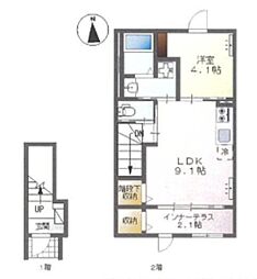 多摩市永山アパート 1LDKの間取図画像