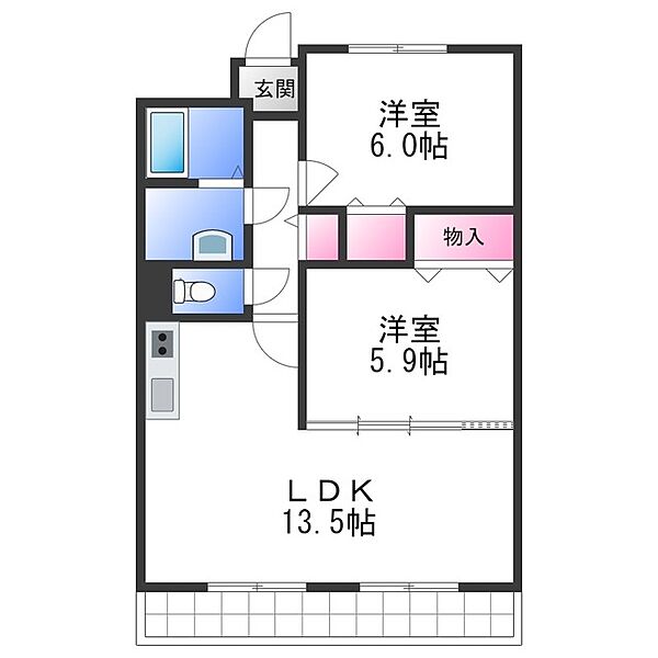 吉与ハイム ｜大阪府岸和田市土生町２丁目(賃貸マンション2LDK・2階・56.70㎡)の写真 その2