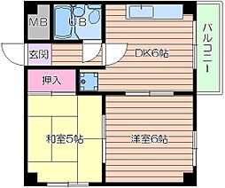 カルム25 3階2DKの間取り