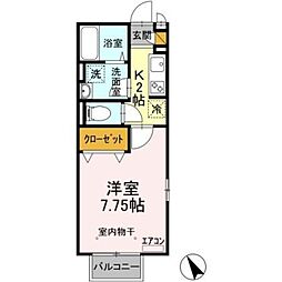 モナリエK 2階1Kの間取り