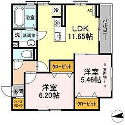 Bloom 2階2LDKの間取り