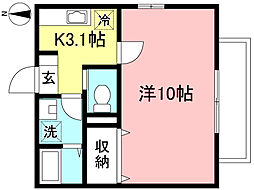 寿町レジデンス 1階1Kの間取り