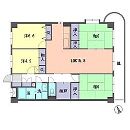 サンライズ長丘 4LDKの間取図画像