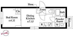 世田谷区玉川台2丁目マンション 1DKの間取図画像
