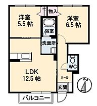 ヴィラ泉・東 B0102 ｜ 山口県岩国市通津3326-1（賃貸アパート2LDK・1階・54.19㎡） その2