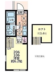 エバーグラス本厚木 1Kの間取図画像