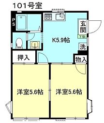 パーシモン参番館 2Kの間取図画像