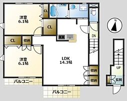 ティー・ハウス 2LDKの間取図画像