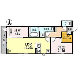 エスポワール古市 2LDKの間取図画像