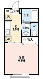 プランドール屋敷 1Kの間取図画像