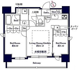 グランパセオ八丁堀2 7階2LDKの間取り
